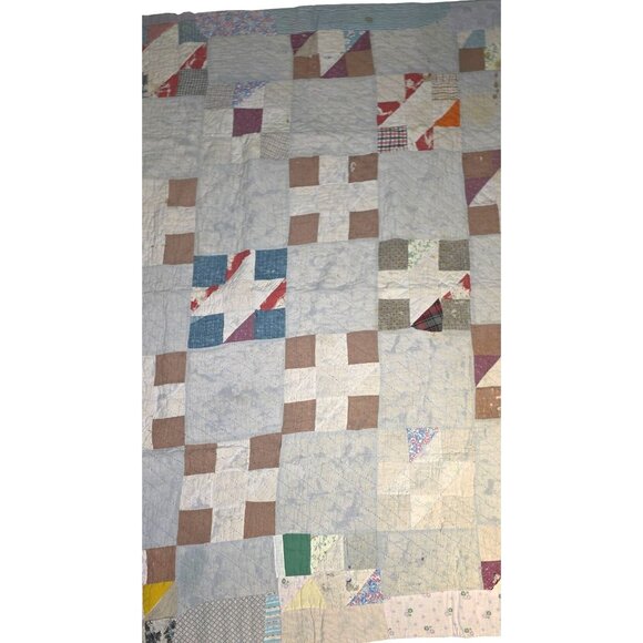 Antique Quilt Handmade Patchwork 70"x66" Multicolor Geometric Design Cotton READ - Picture 6 of 16